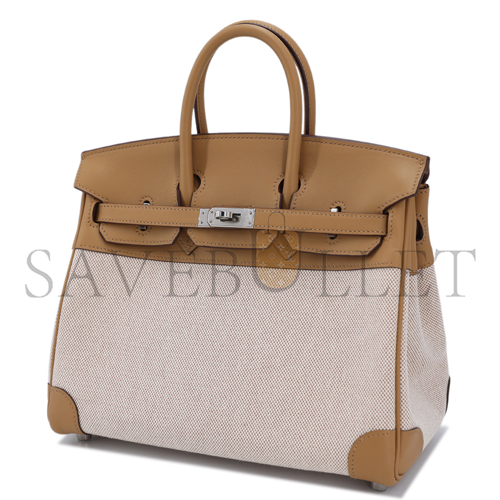 HERMÈS BIRKIN 30 SWIFT CANVAS BISCUIT SILVER BUCKLE H082686CKA6 (30*23*15cm)